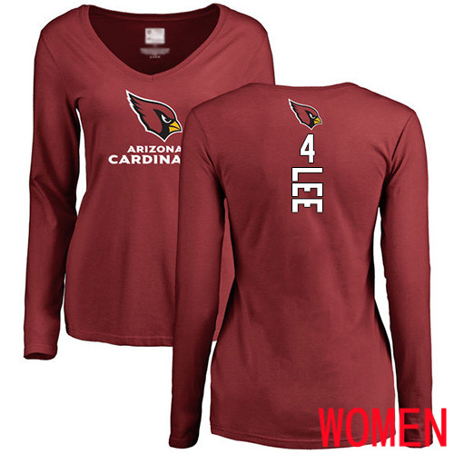 Arizona Cardinals Maroon Women Andy Lee Backer NFL Football #4 Long Sleeve T Shirt